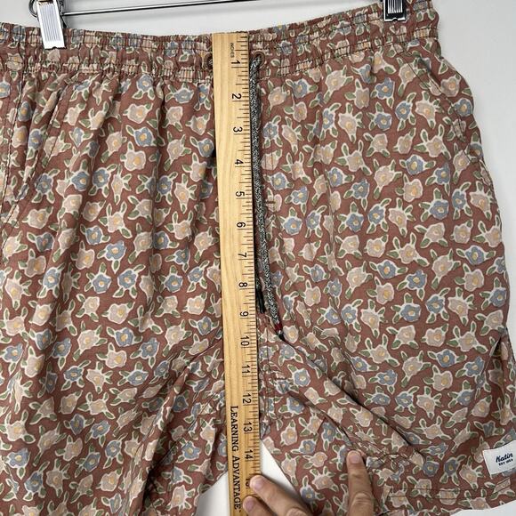 Katin Size‎ M Floral Volley Swim Trunks Tan Drawstring Shorts Lined Beach Surf - Picture 10 of 10
